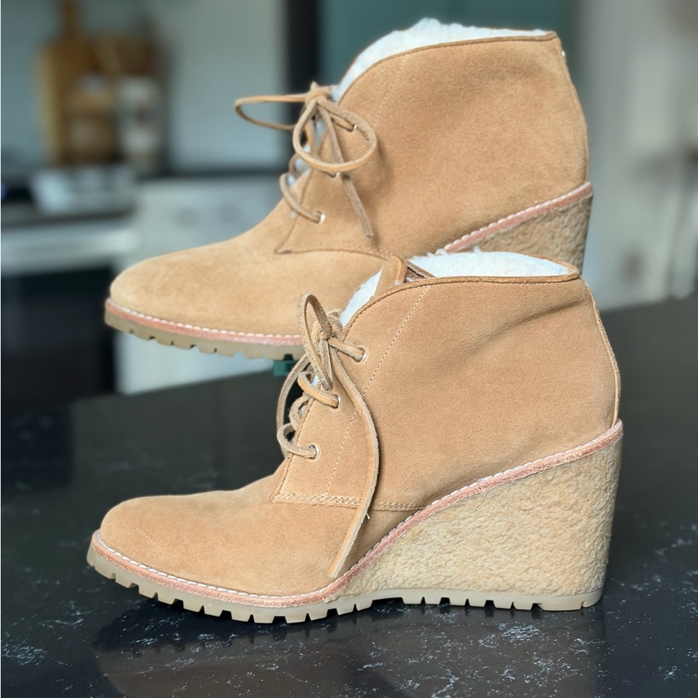 Coach Karson Suede Lace-Up Wedge Booties 8.5 - Picture 2 of 5